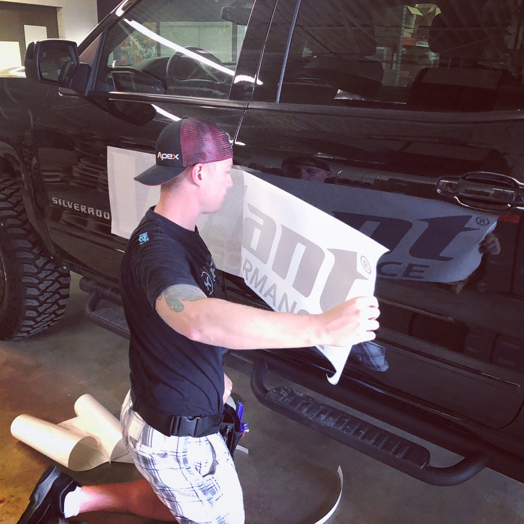 Cut Vinyl Decal Installation on Chevy Silverado by Volant Performance