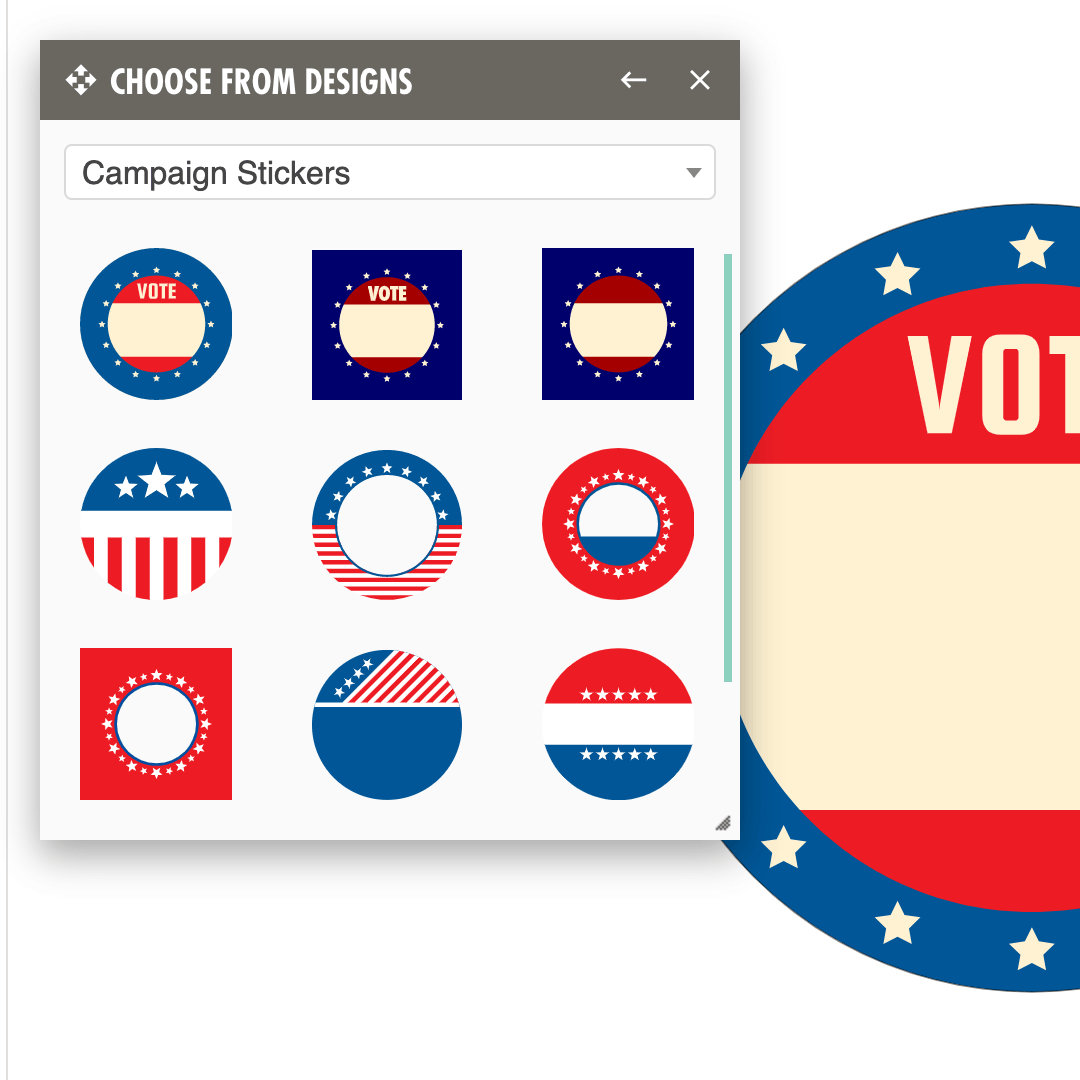 Campaign sticker designs added to our free online customizer tool.