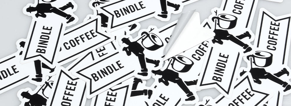 Black and white die cut stickers for Bindle Coffee