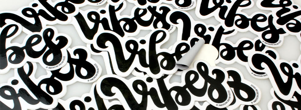 Black and White Die Cut Stickers that say Vibes