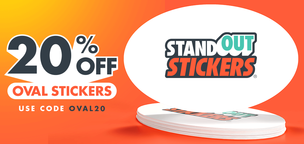 Vinyl Oval Stickers are 20% OFF with coupon code OVAL20 at StandOut Stickers