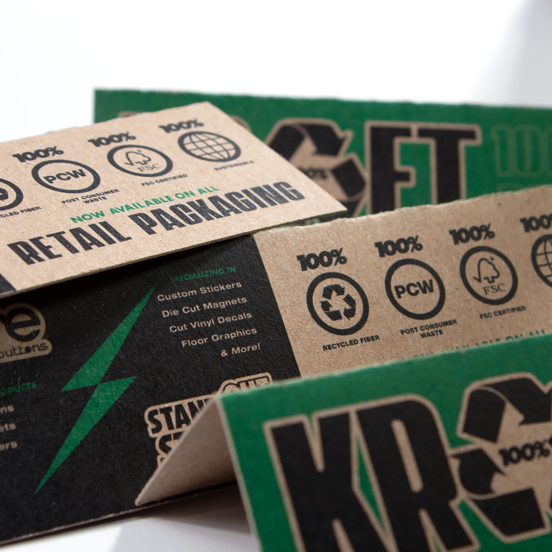 Closeup of Kraft Brown 100% Recycled Sticker Pack Top Cards